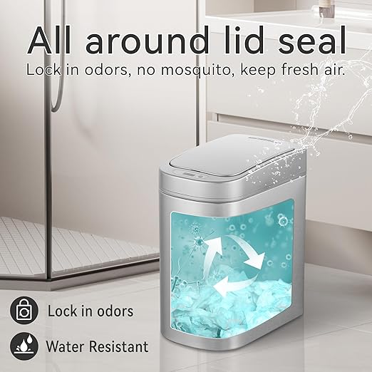Ninestars Automatic Motion Sensor Bathroom Trash Can, 1.8 Gallon Smart Opening Garbage Bin for Bathroom, Bedroom, Kitchen, Office 7 Liter Compact Stainless Steel