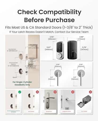 DESLOC B200 Fingerprint Smart Lock with 2 Lever Handles, Keyless Entry Front Door Lock Set, Electronic Keypad Deadbolt, App Control, Auto Lock, Long Battery Life,Silver