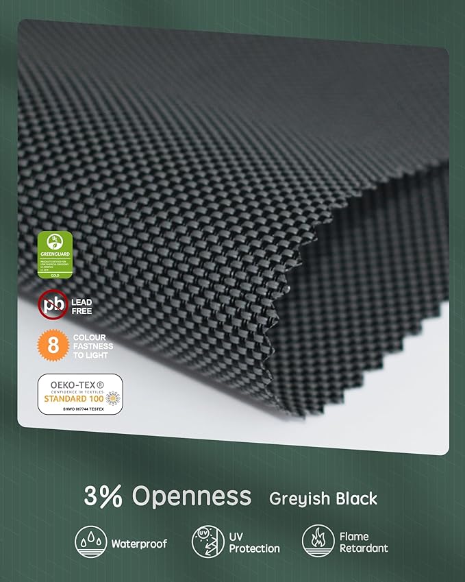 Yoolax Motorized Shades Dual Control, MotionFlex Motorized Solar Shades with App & Manual Control, Fireproof Waterproof Automatic Blinds for Indoor Windows, Custom Size (3% Openness Greyish Black)