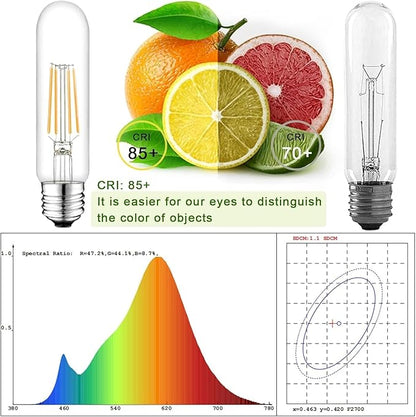 5 Inch Edison Bulb, 5000K Daylight White E26 Led Bulb 6W Dimmable, 800LM T10 T9 Clear Glass Tubular Light Bulbs, AC 120V Equal 80 Watt Bulbs for Chandelier Pendant Wall Light - 4Pack
