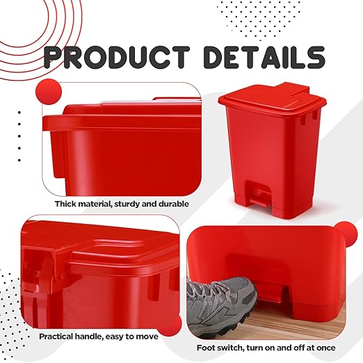 4 Pcs 5 Gallon Red Step on Trash Can Hands-Free Waste Bin with Odor Control Lid Touchless Sanitary Use Garbage Can for Lab Dental Home Clinic Office