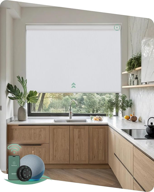 Yoolax Motorized Blinds with Remote, 100% Blackout Smart Blinds, Waterproof Motorized Shades Work with Alexa, Google, Apple Homekit, Custom Electric Shades Voice Control (Vinyl White)
