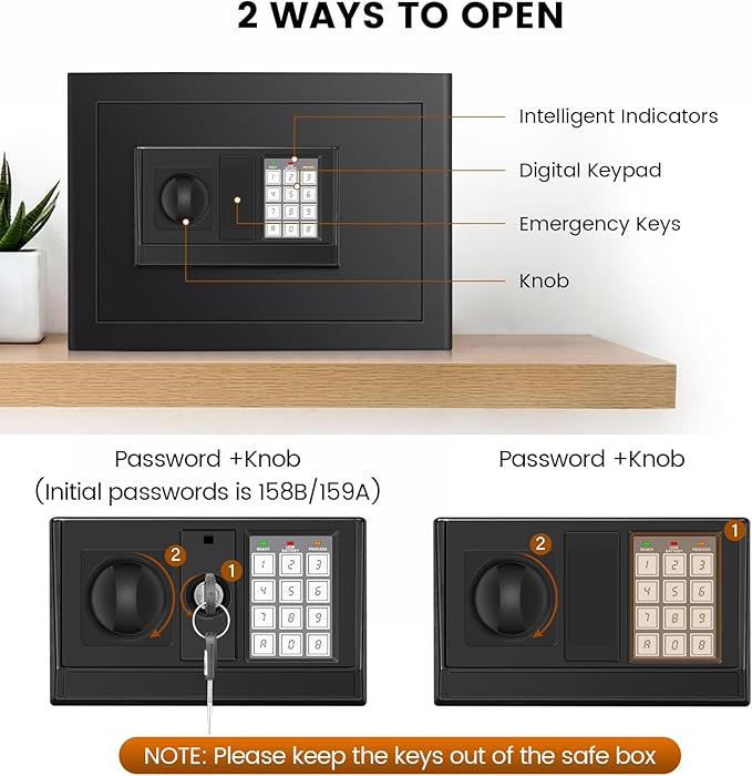 Home Safe Box, Safes with Fireproof Waterproof Bag, 9.84'' H Anti-Theft Digital Security Lock Box with Smart Alert System, Removable Shelf, Mute Function, Document Safes for Jewelry