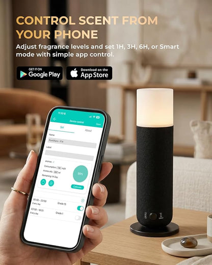 Smart Waterless Scent Diffuser for Modern Homes, App & Manual Dual Control Essential Oil Diffuser, Quiet Fabric-Wrapped Design with Ambient Light, Customizable Scenting, Up to 1000 Sq Ft