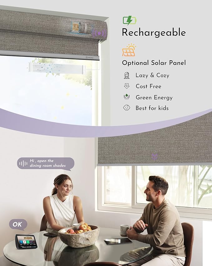 Graywind Motorized 100% Blackout Roller Shades Work with Alexa Google via Hub Window Blinds Remote Control Rechargeable Battery Motor with Valance for Smart Home and Office (Grey Brown)