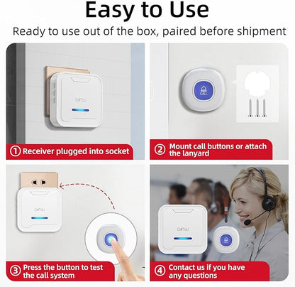 CallToU Wireless Caregiver Pager System, 500+ ft Range, Plug-in Receiver & Waterproof Call Button, Nurse Alert Emergency Call Button for Elderly, Home & Patient Care, Expandable Assist Call System