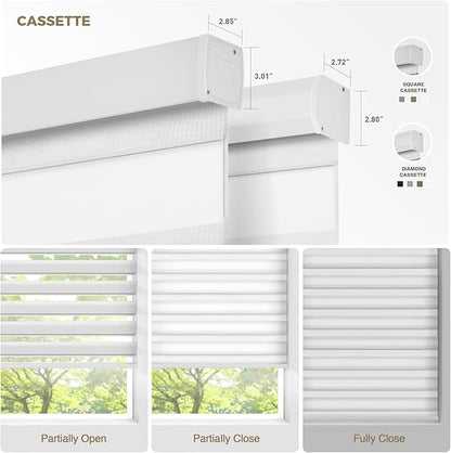 HeyBlinds Motorized Zebra Blinds with Remote, Smart Cordless Electric Zebra Shades for Indoor Windows Compatible with Alexa Google & Homekit, Custom Size (Simple-White LF)