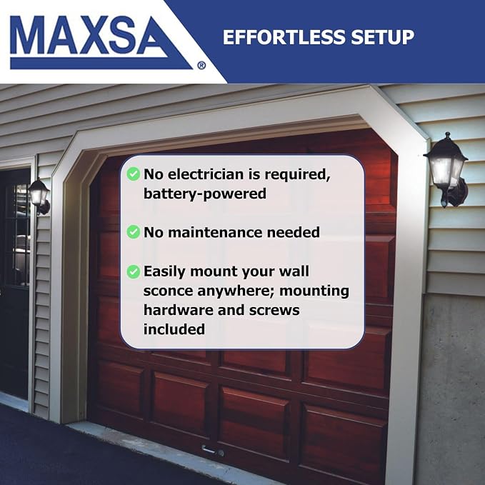 MAXSA 43319-RS Battery-Run Motion-Activated Outdoor Metal Sconce Black