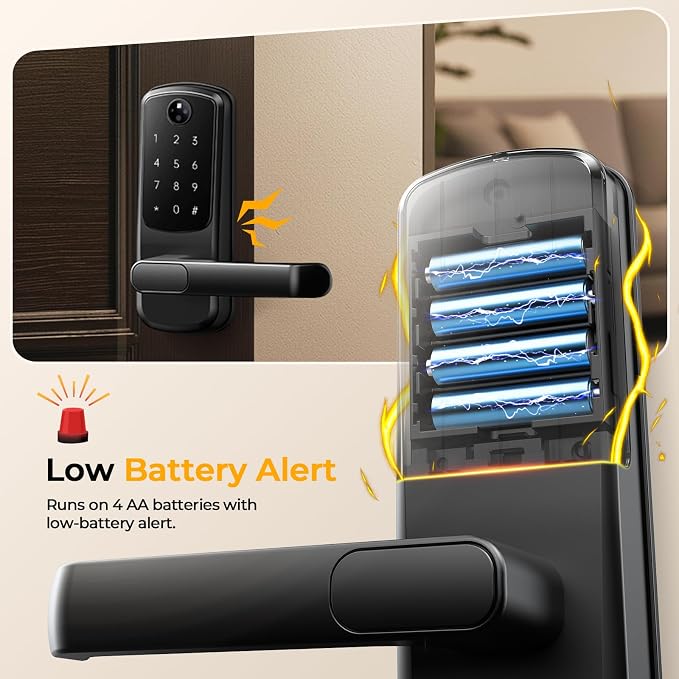 Smart Door Lock with Palm Vein Recognition, Camcamp Keyless Entry Door Lock with Handle for Front Door, Auto Lock, Backlit Keypad, IP65 Waterproof, DIY Installation
