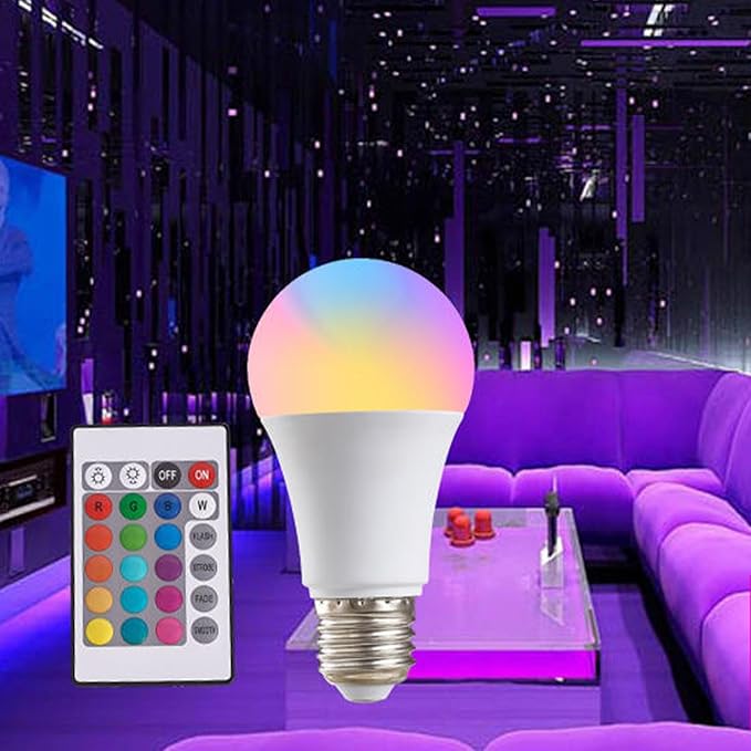 6 Moods RGB Light Bulbs - E27 Screw Base Bulb | 16 Color LED Remote Control Bulb | 5W Color Changing LED Bulb | 5W A60 Colorful RGB Bulb | Smart RGB Dimmable Light Bulbs with Remote Control