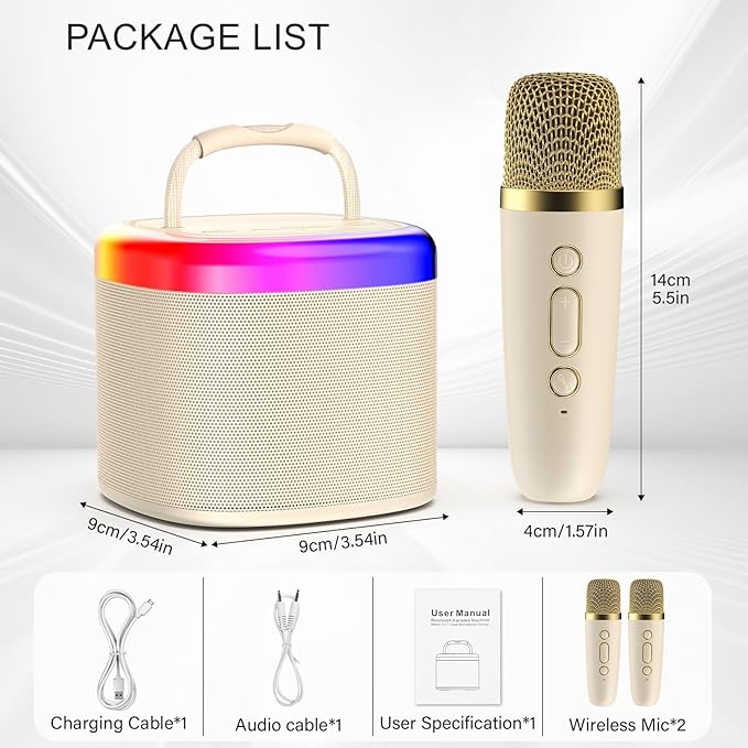 HWWR Mini Karaoke Machine for Kids, Mini Bluetooth Speaker with 2 Wireless Microphones for Kids Singing Home Party, 2025 Popular Birthday Gifts Toys for Girls Boys Age 3-12+