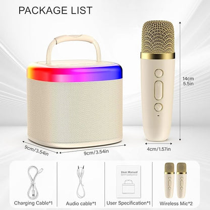 HWWR Mini Karaoke Machine for Kids, Mini Bluetooth Speaker with 2 Wireless Microphones for Kids Singing Home Party, 2025 Popular Birthday Gifts Toys for Girls Boys Age 3-12+