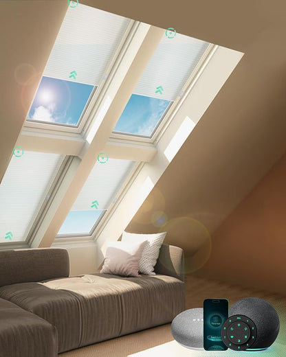 Yoolax Motorized Skylight Shades, Smart Cellular Shades Compatible with Alexa Google, Electric Cordless Honeycomb Blinds with Remote for Roof Inclined Plane Room (Light Filtering Beige)
