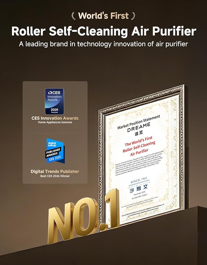 ‌Dreame HEPA Air Purifier with Self-Cleaning Pet Hair, Suck Up Floating Cat Dog Hair Dander for Home Large Room, 4 Filters Smart Air Cleaner for Pet Odor Purification, APP & Voice Control, FP10-Beige