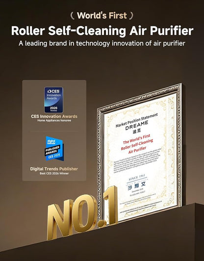 ‌Dreame HEPA Air Purifier with Self-Cleaning Pet Hair, Suck Up Floating Cat Dog Hair Dander for Home Large Room, 4 Filters Smart Air Cleaner for Pet Odor Purification, APP & Voice Control, FP10-Beige