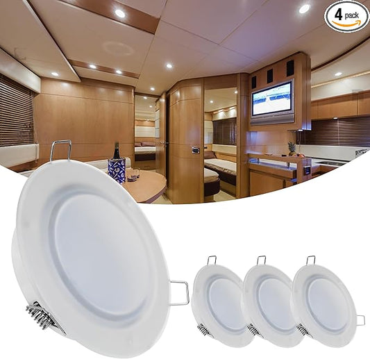 RVZONE 4.5 Inch RV Boat Recessed LED Ceiling Light 12 Volt LED RV Puck Light Cool White, 12V RV Interior Lighting Downlight for Under Cabinet Camper Van Truck Boat Yacht