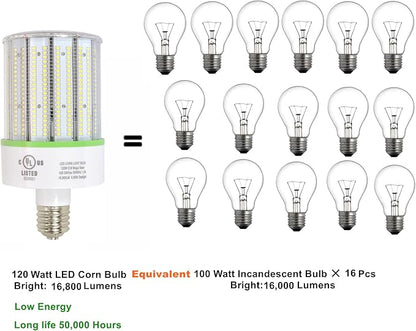TJBB 2 Pack 120W LED Corn Cob Light Bulb, E39 Large Mogul Base Bulb 5000K Daylight, (250-600W MH/HPS Replace) Indoor Outdoor Lighting for Garage Warehouse High Bay Parking Lot Wall Pack