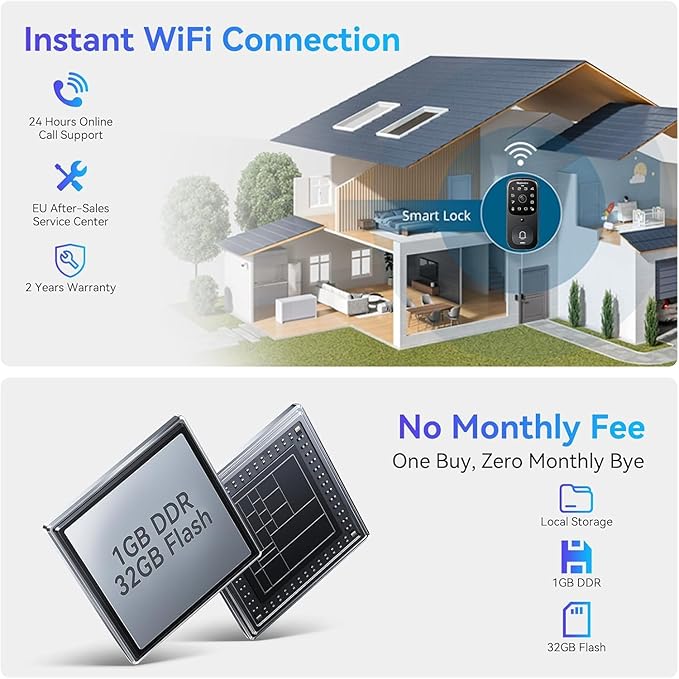 Blackview Video Smart Lock SE80, 3-in-1 3.5K Door Camera+Doorbell+Fingerprint Keyless Entry Door Lock, Smart Wi-Fi Deadbolt for Front Door, App Remote Control, No Monthly Fee, 32GB Local Storage