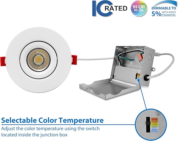 DGC 4-inch White Selectable Canless Adjustable Gimbal LED Recessed Downlight (DGC43120SRDWH)