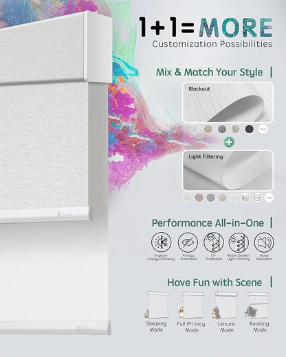 Yoolax Smart Dual Roller Shades, Motorized Blinds with Remote Smart Blinds Compatible with Alexa, Automatic Dual Shades for Windows Bedroom Living Room (Jacquard White)