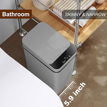 Yatmung 3 Pack - Small Trash Can with Lid for Bathroom 2.5 Gallon Automatic Trash Cans Touchless - Bedroom, Kitchen, Office - Slim Smart Garbage Can - Motion Sensor Trash can Bathroom (Grey)