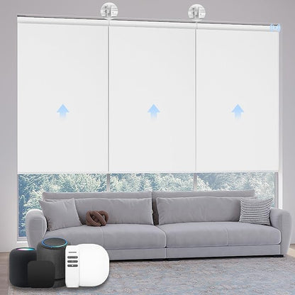 Motorized Coupled Shades, Falme Resistant Smart Solar Shades for Large Windows Automatic Blinds Compatible with Alexa, Electric Roller Blinds Customized for Home Office(1% Openness White)