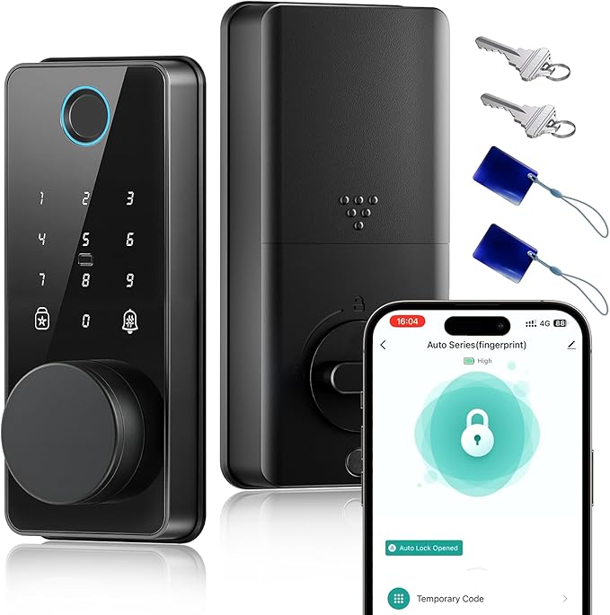 Keyless Entry Door Lock, Biquole Smart Lock with App Control, Fingerprint Door Lock, Electronic Keypad Deadbolt, Auto & One Touch Lock | Digital Smart Door Locks | Easy Installation | IP54 Waterproof