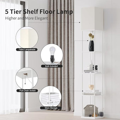 SUNMORY 5 Tier Floor Lamp with Shelves, Standing Lamps for Living Room