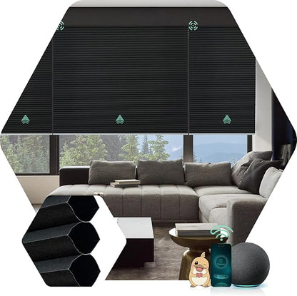 Yoolax Motorized Cellular Shades Compatible with Alexa, Blackout Motorized Blinds with Remote Smart Honeycomb Shades for Indoor Windows, Automatic Blinds Custom Size (Noir)
