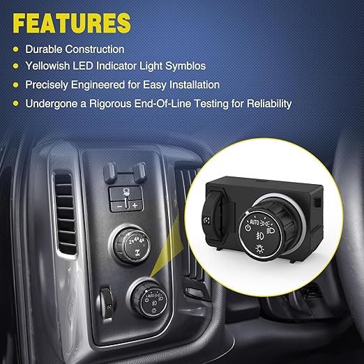 Nilight Headlight Dimmer Switch Compatible with 2014 2015 2016 2017 2018 2019 Chevy Silverado 1500 2500HD 3500HD Tahoe 2017-2019 GMC Sierra 1500 2500HD 3500HD with Blue LED Light