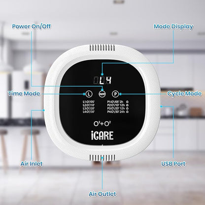 Ozone Odor Eliminator for Strong Odor 10,000mAh Rechargeable Cat Litter Deodorizer Dog Poof Odor Removal Ozone Air Purifier for Bedroom Toilet Kitchen Pets Shoe Smoke Car Formaldehyde Air Freshener