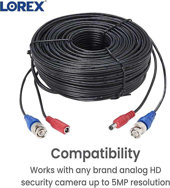 Lorex 4K RG59 Power Accessory Cable, Video Cable for Security Camera Systems, for Analog HD (CVI/TVI/AHD/MPX) or Analog (CVBS) Surveillance System, 100 feet (30m)