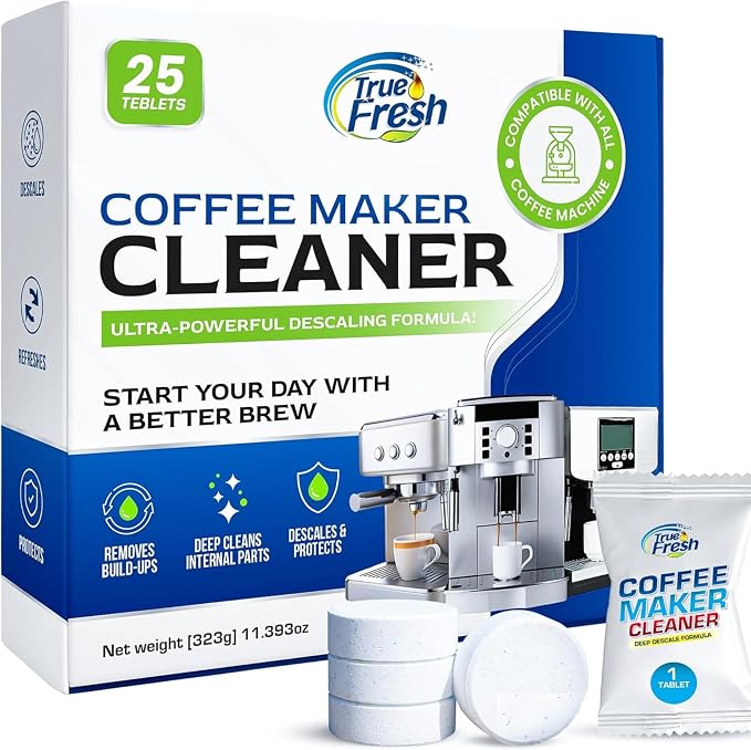 Coffee Maker Cleaner Tablets 25 Count, Coffee Machine Cleaner 1 Yr Supply | Removes Limescale, Mineral & Oil Buildup, Coffee Pot Cleaner and Descaler for Keurig, Nespresso, Ninja, Breville and DeLonghi