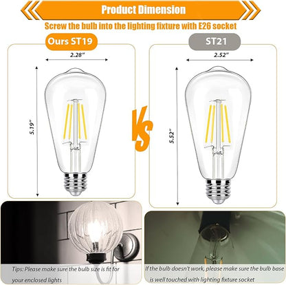 8 Pack Dimmable LED Edison Bulbs 40W Equivalent, ST19/ST58 4W Vintage LED Light Bulbs for Home Lighting, 90 CRI, 450LM, E26 Base, 4000K Cool White