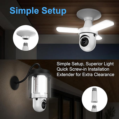 KERUI 2K Light Bulb Camera Outdoor Indoor, 360° Auto Tracking PTZ WiFi Security Camera with Dimmable LED Light, Color Night Vision, AI Motion Detection, Two-Way Audio, E27 Screw in Light Socket