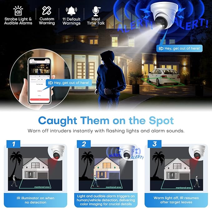 Real 4K Outdoor Turret PoE Camera - 8MP Active Deterrent IP Camera w/Smart Color Night (98ft), 2-Way Audio, Human/Vehicle Detection, Full Metal IP67, 127° Wide Angle, 120dB WDR