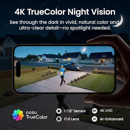 aosu T2 Ultra 4K Camera for Home Security, 2 Cam Kit,TrueColor Night Vision | No Subscription Needed, 4K UHD Truecolor Night Vision, Radar+PIR+AI Triple Detection, 32GB Local Storage Expandable up to 1TB