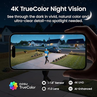 aosu T2 Ultra 4K Security Cameras Wireless Outdoor, 6 Cam Kit, Smart Home Security System with TrueColor Night Vision, AI Recognition & 360° Motion Tracking, Solar Power, Expandable 1TB Local Storage