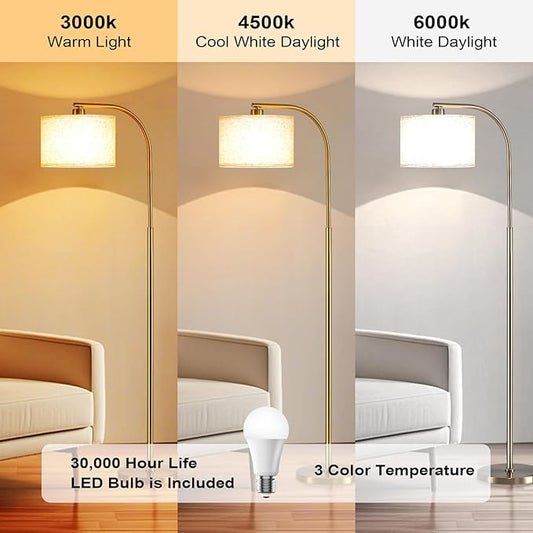 Gold Floor Lamp for Living Room,65'' Modern Standing Lamps with LED Bulb,Elegant Floor Light with Fabric Shade,Tall Lamp for Bedroom Office Study Room Corner Dining Room（Remote not Include）