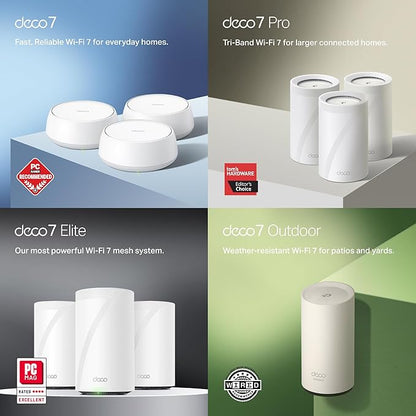 TP-Link Deco 7 BE25 Dual-Band BE5000 WiFi 7 Mesh Wi-Fi System | 4-Stream 5 Gbps, 240 Mhz | Covers up to 6,600 Sq.Ft | 2X 2.5G Ports Wired Backhaul | VPN,MLO, AI-Roaming, HomeShield, 3-Pack