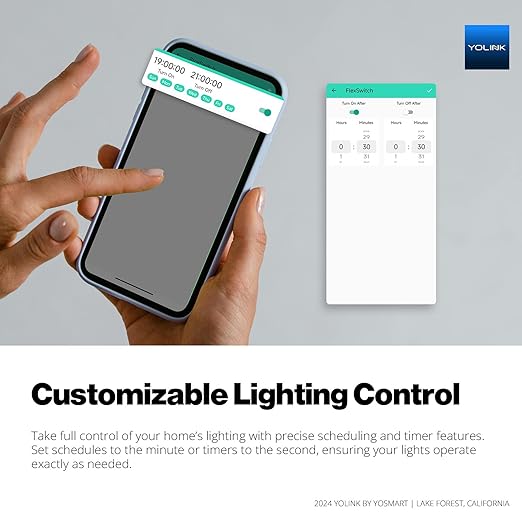 YoLink FlexSwitch, Single Pole Switch, Long-Lasting Battery Powered Smart Light Switch - No Neutral Wire Needed, Timer & Schedule Functions, Over-Temperature Protection, YoLink Hub Required
