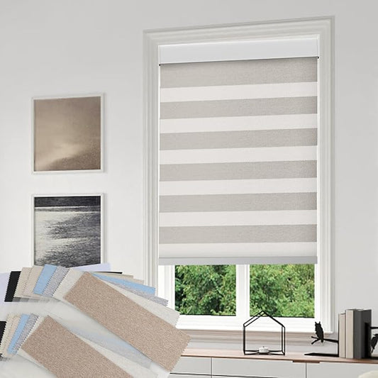 Motorized Zebra Blinds Compatible with Alexa Smart Dual Layer Shades with Control Remote Roller Blinds Automatic Shades for Smart Home and Office (Fabric Sample)