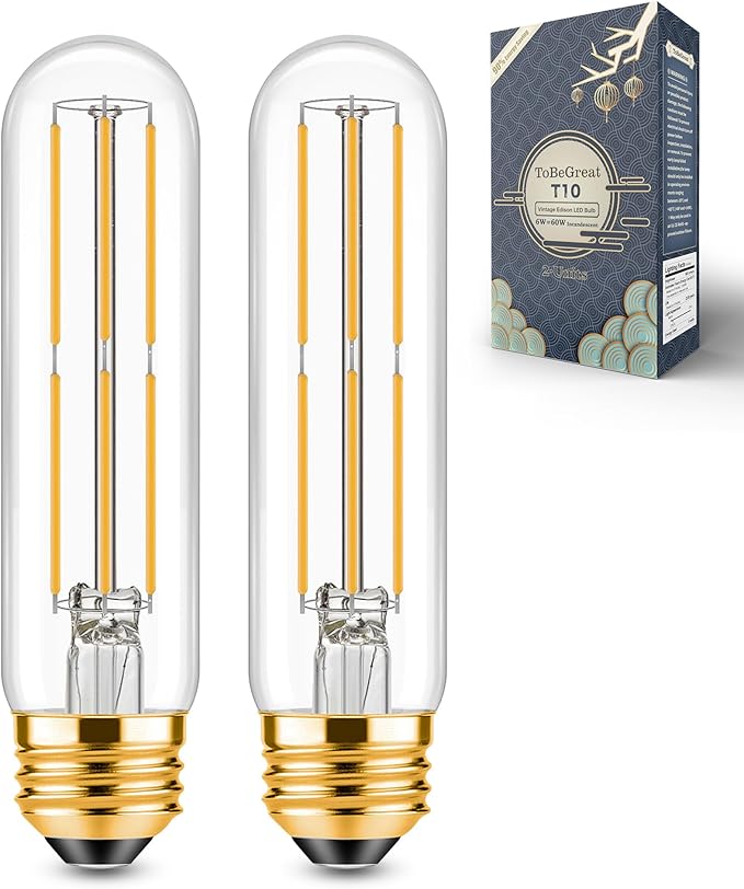 ToBeGreat T30 LED Light Bulbs 6 Watt Equivalent 60W E26 Tubular Bulbs T10 Edison LED Filament Bulb Warm White 2700K,Desk Lamp,Bedbroom Cafe Restaurant Party,Dimmable (Warm White 2700K, 5 in (2pack))