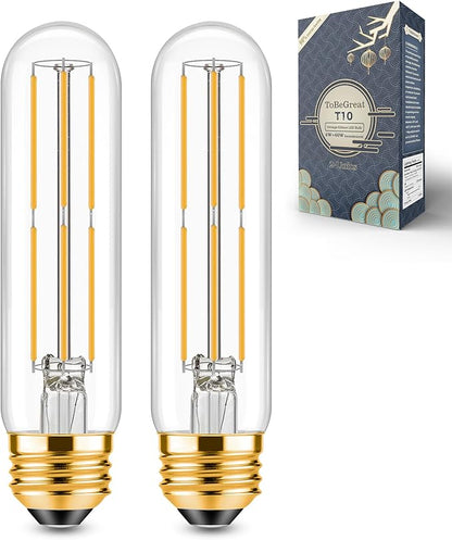 ToBeGreat T30 LED Light Bulbs 6 Watt Equivalent 60W E26 Tubular Bulbs T10 Edison LED Filament Bulb Warm White 2700K,Desk Lamp,Bedbroom Cafe Restaurant Party,Dimmable (Warm White 2700K, 5 in (2pack))