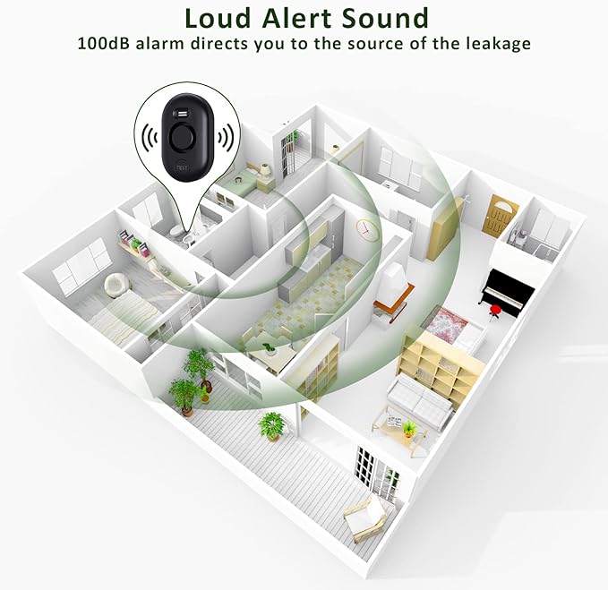 Water Leak Detector Sensor Alarm: Home Water Flooding Monitor Smart Sink Overflow Monitoring Adjustable Wet Moisture Alert Pipe Leakage Drip Detection Warning for Basement Floor (2 Sensor)