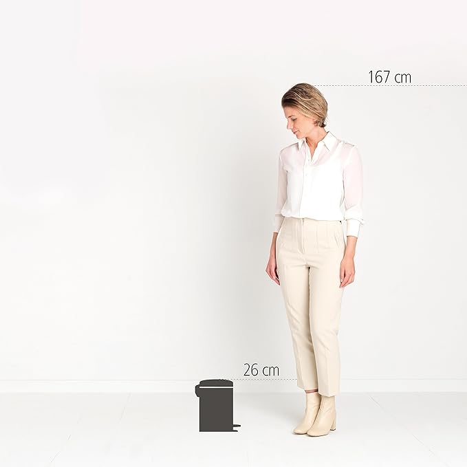 Brabantia Step-On XS Trash Can | Mineral Concrete Gray | 0.8 Gallon / 3L | Bathroom, Bedroom, Office Trash Can, Light Pedal, Handle & Removable Inner Bucket | 9.9 x 13.3 x 16.2 | + Trash Bags