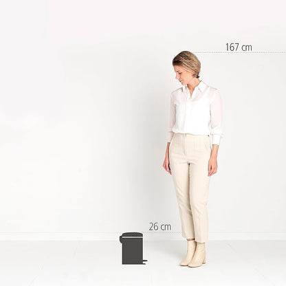 Brabantia Step-On XS Trash Can | Mineral Concrete Gray | 0.8 Gallon / 3L | Bathroom, Bedroom, Office Trash Can, Light Pedal, Handle & Removable Inner Bucket | 9.9 x 13.3 x 16.2 | + Trash Bags