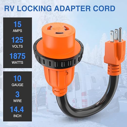 Nilight 15 Amp to 30 Amp RV Locking Adapter Cord ETL Listed 5-15P to L5-30R