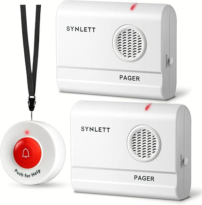 Wireless Caregiver Pager System for Elderly at Home – SOS Emergency Call Button for Seniors & Patients, 2 Portable Pagers, Long Range Alert System for Caregivers, Home & Nursing Use