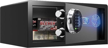 Grimtron 22LB Biometric Dorm Safe with Fingerprint Lock, 3-8 Digit PIN | 1.13 cu.ft. Safe with Silent Mode & LED & Backlit Keypad , 6.7M Combinations, Metal Knob, Removable Shelf & Easy Installation